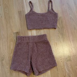 Rose clay cozy skims cropped bralette and shorts set